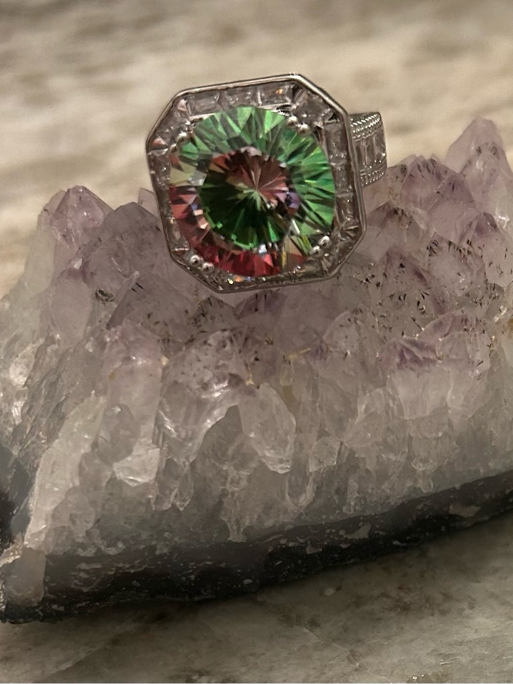 Hand Crafted watermelon Crystal Centered Statement Ring